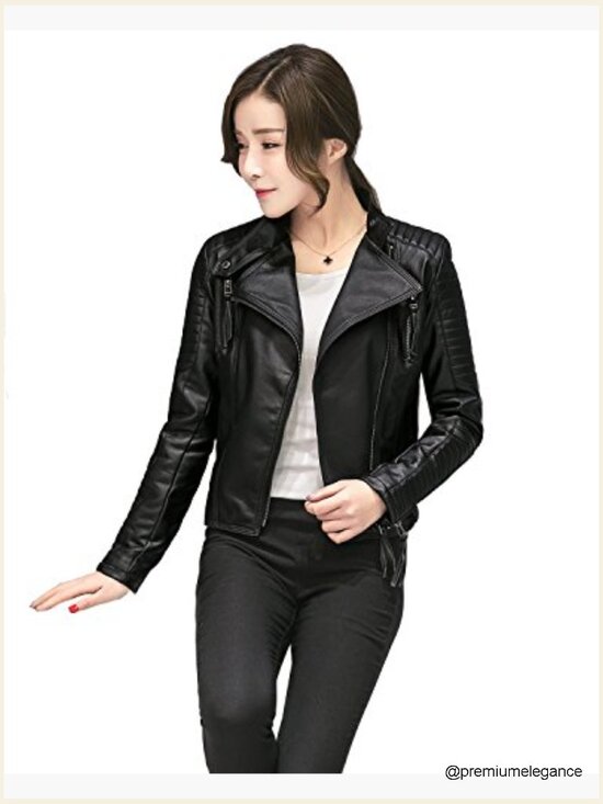 Faux Leather Bomber Jacket Patchwork Moto Biker Coat Women's - Picture 2 of 7